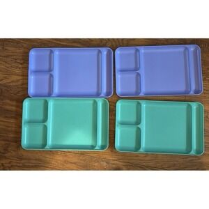 Set of 4 Vintage Tupperware Divided Dining Trays Pink Purple Aqua